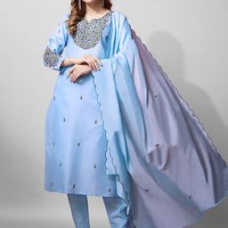 devkison Designer Women Ethnic Motifs Embroidered Regular Thread Work Kurta with Trousers & With Dupatta-image-69