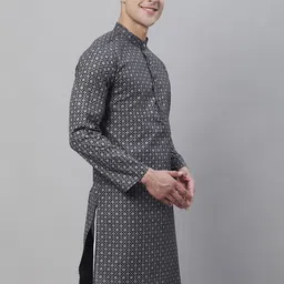 SOJANYA Men Geometric Printed Cotton Linen Kurta-picture-13