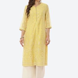 Biba Yellow Ethnic Motifs Printed Straight Kurta-51