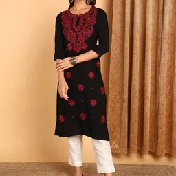 TOP N THREAD Floral Embroidered Lucknow Chikankari Straight Kurta-21