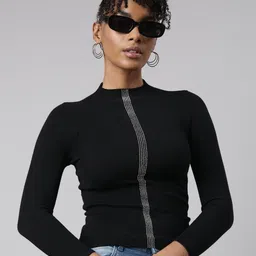 SHOWOFF Studded Ribbed Fitted Top-image-80