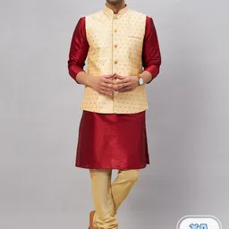 VASTRAMAY Kurta Pyjama With Nehru Jacket-image-49