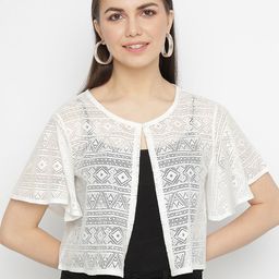 UnaOne Self Design Open Front Casual Shrug-14