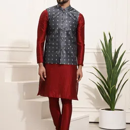 SOJANYA Mandarin Collar Regular Kurta & Churidar With Nehru Jacket-picture-7