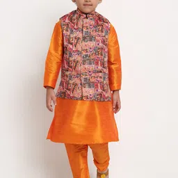 Benstoke Boys Mustard Yellow Printed Kurta with Pyjama-image-43