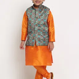 Benstoke Boys Mustard Yellow Paisley Printed Kurta with Churidar-picture-15