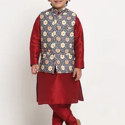 Benstoke Boys Maroon Solid Kurta & Churidar With Nehru Jacket-picture-32
