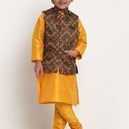 Benstoke Boys Yellow Kurta with Churidar-picture-4