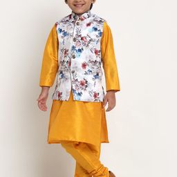 Benstoke Boys Yellow Kurta with Churidar Comes With Nehru Jacket-picture-45