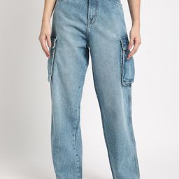 Bene Kleed Women Relaxed Fit High-Rise Clean Look Light Fade Pure Cotton Cargo Jeans-picture-13