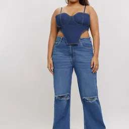 FREAKINS Women Plus Size Wide Leg High-Rise Light Fade Slash Knee Stretchable Jeans-picture-21