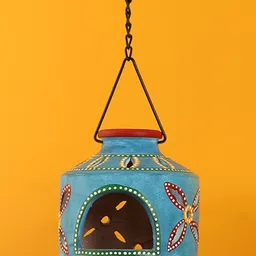 ExclusiveLane Blue Printed The Glowing Matki Terracotta Hanging Tea-Light Holder-43