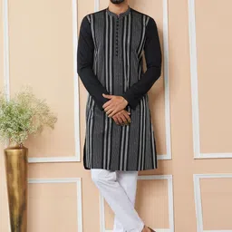 See Designs Striped Regular Thread Work Pure Cotton Kurta with Pyjamas-picture-10