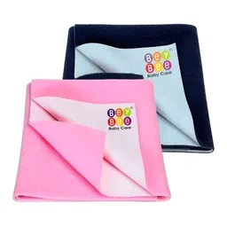 BeyBee Kids Pink & Navy Blue 2 Pieces Cotton Breathable & Lightweight Mattress Protector-image-112