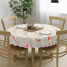 Clasiko Blue & Pink Printed Pure Cotton 4-Seater Table Cover-23