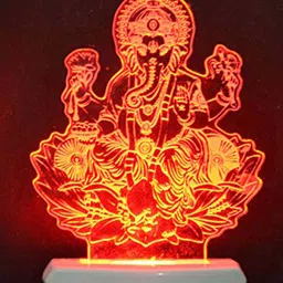 NMII White & Red Printed Lord Ganesh Acrylic 3D Illusion Plug Night Lamp-12