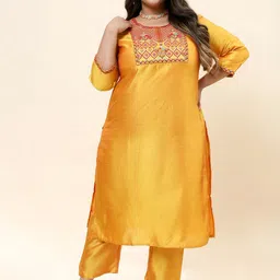 Sringam Round Neck Ethnic Motifs Embroidered Regular Thread Work Kurta with Trousers-51