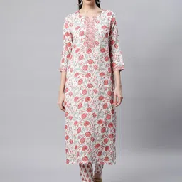 Sringam Women White Floral Printed Kurta with Trousers-image-31