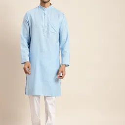 Anug by SOJANYA Men Blue & White Kurta with Churidar-image-23
