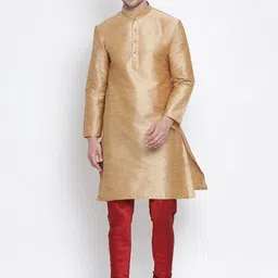 VASTRAMAY Mandarin Collar Regular Straight Kurta With Churidar-image-13