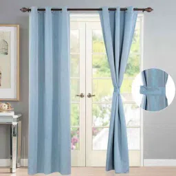 Blue Polyester Solid 7 Ft Semisheer Eyelet 2 Door Curtains By Deco Window-picture-41
