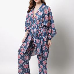 EROTISSCH Women Floral Printed Robe & Palazzo Swim Set-image-59