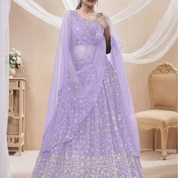 FABPIXEL Embroidered Sequinned Semi-Stitched Lehenga Choli With Dupatta-picture-27