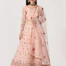 Warthy Ent Pink & Maroon Embroidered Thread Work Tie and Dye Semi-Stitched Lehenga & Unstitched Blouse With-image-94