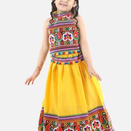 BownBee Girls Yellow & Red Embroidered Ready to Wear Lehenga & Blouse-8
