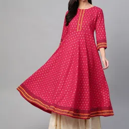 KALINI Ethnic Motifs Printed Gotta Patti Three-Quarter Sleeves Layered Anarkali Kurta-picture-16