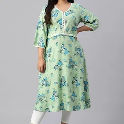 Aurelia Women Green Circular Floral Printed Liva Plus Size Kurta-image-25