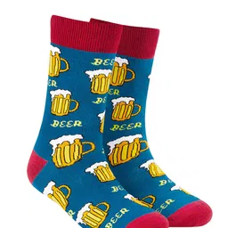Dynamocks Unisex Blue & Yellow Beer Patterned Calf-Length Anti Bacterial Socks-84