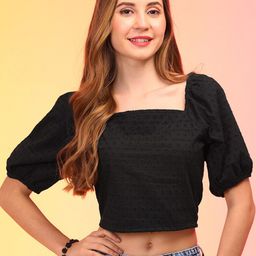 Globus Puff Sleeve Cotton Schiffli Crop Top-image-19