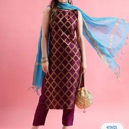 PPTOSS Geometric Woven Design Regular Kurta with Trousers & Chanderi Dupatta image 1