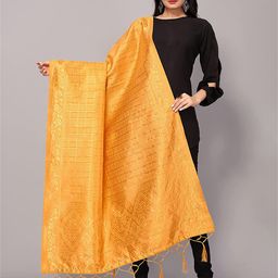 Kasak Yellow Woven Design Art Silk Bandhani Dupatta-48