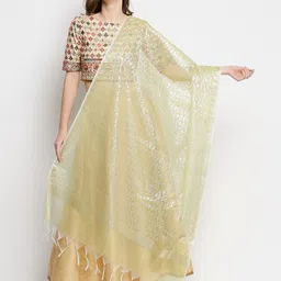 Dupatta Bazaar Green & Silver-Toned Ethnic Motifs Woven Design Banarasi Dupatta-10