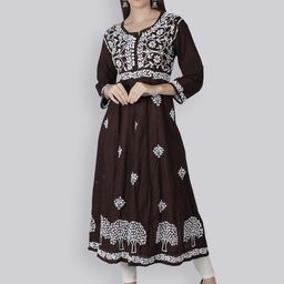 Seva Chikan Floral Embroidered Chikankari Cotton A-Line Kurta-picture-48