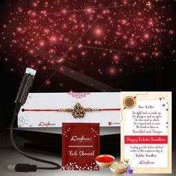 eCraftIndia Set Of 2 Ganesha Rakhi With USB Light & Roli Chawal Greeting Card-image-95