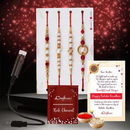 eCraftIndia Set of 5 Pearl Beaded Rakhis with USB Light-image-1