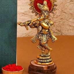 CraftVatika Unisex Set Of 2 Rakhi With Standing Flute Krishna Gift Set-image-5