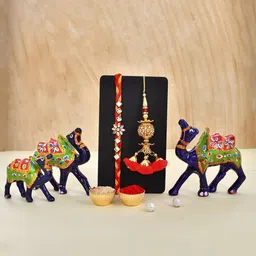 CraftVatika Set Of 5 Rakhis with Showpiece & Greetings Card with Roli Chawal-image-32