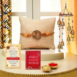 eCraftIndia Set Of 2 Peacock Rakhi With Hanging Bells & Rholi Chawal-image-83
