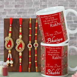 TIED RIBBONS Set of 4 Thread Rakhis With Mugs Gift Set-47