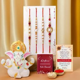 eCraftIndia Set of 5 Rakhis with Lord Ganesha Idol & Greeting Card With Roli Chawal-image-45