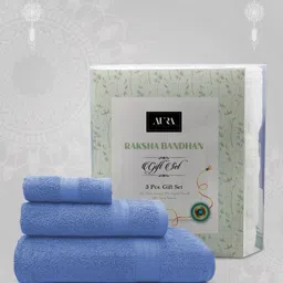 Aura Blue 3 Piece Terry Cotton 500 GSM Towel Rakhi Gift Set-picture-39