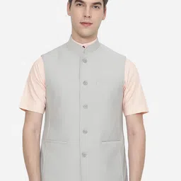 JADE BLUE Men Solid Nehru Jacket-picture-31