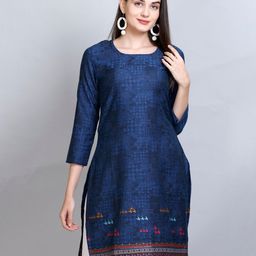 KIDAR Ethnic Motifs Woven Design Jacquard Straight Kurti-image-87