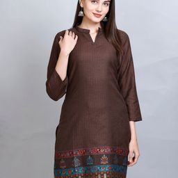 KIDAR Ethnic Motifs Woven Design Mandarin Collar Jacquard Straight Kurti-picture-19