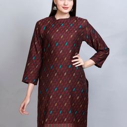 KIDAR Ethnic Motifs Woven Design Jacquard Straight Kurti-image-83