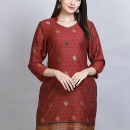 KIDAR Ethnic Motifs Woven Design V-Neck Jacquard Kurti-8